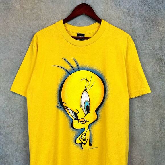 Vintage Tweety Bird Big Print T Shirt 90s Mens Sz L Yellow Looney Tunes Cartoon - Picture 2 of 8
